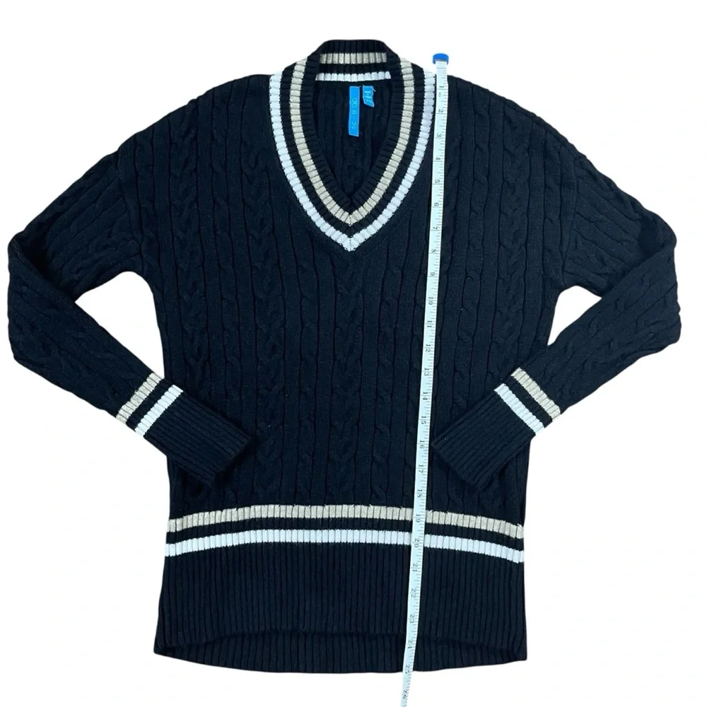 Preppy Black, White & Tan V-Neck‎ Sweater Soft & Stretchy Sz. XS